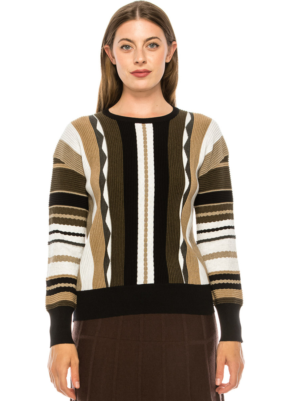 Earth Tone Pattern Knit Sweater | Modest Women Clothing - YAL New York